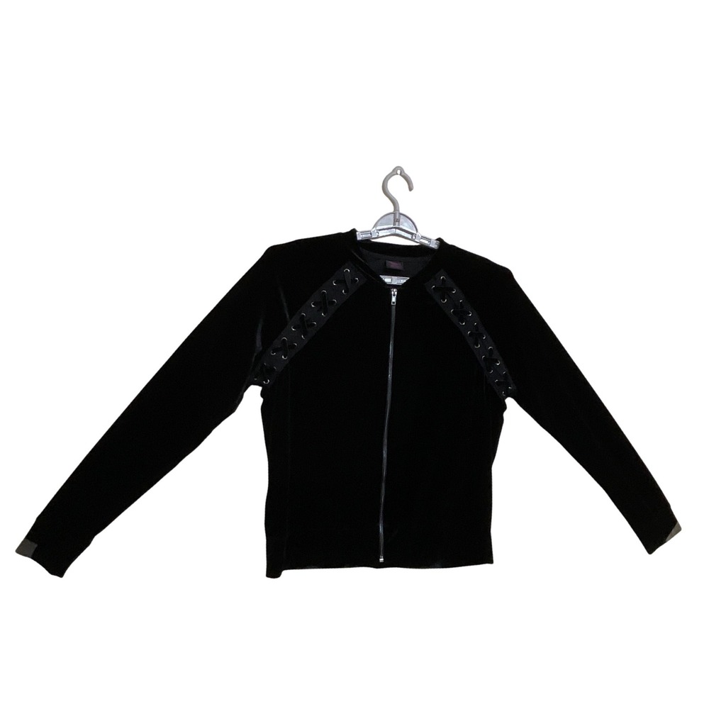 Bebe Velvet Zip Up Jacket Womens M Black Excellence Lace Up Raglan